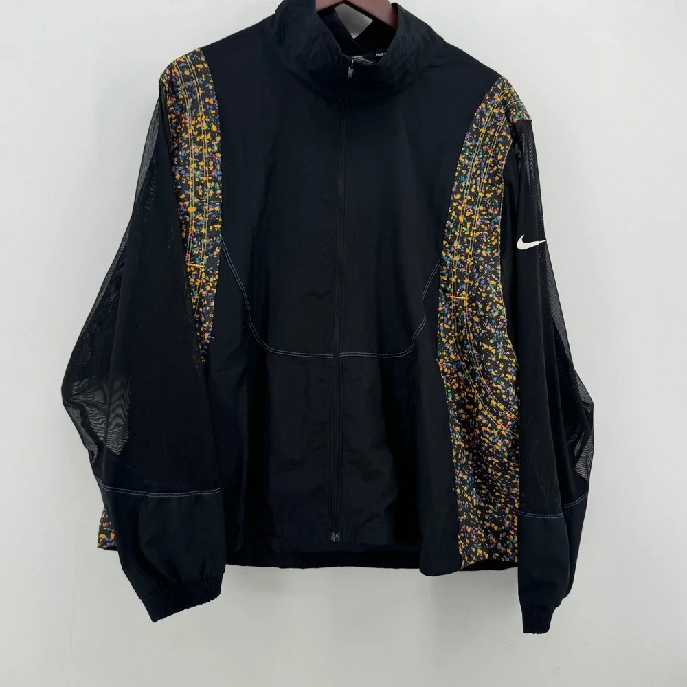 Nike Running Jacket Womens 1X Black Multi Color Paint Splatter Mesh Windbreaker